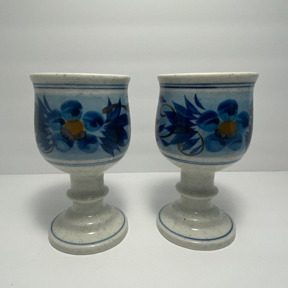 Vintage Hozan Otagiri Hacienda Goblets | Blue Floral | Set of 4 | Japan